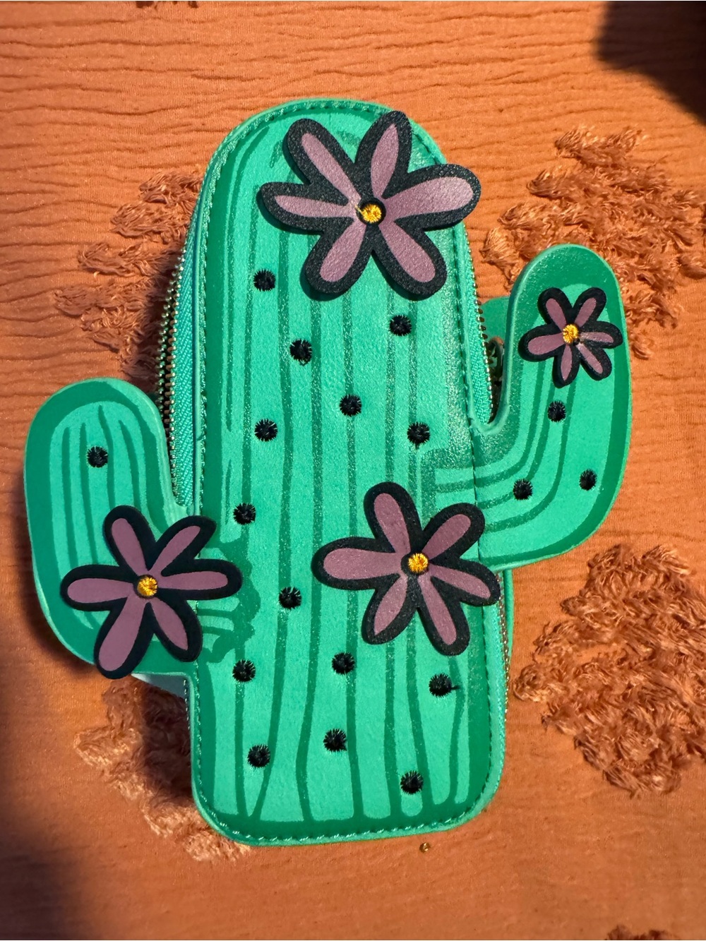Green Cactus Purse with Purple Flowers